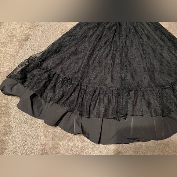 Solid Black Lace Lolita Dress JSK w/ Belt & Brooch Gothic EGL Floral Ruffle TaoB - Picture 8 of 16